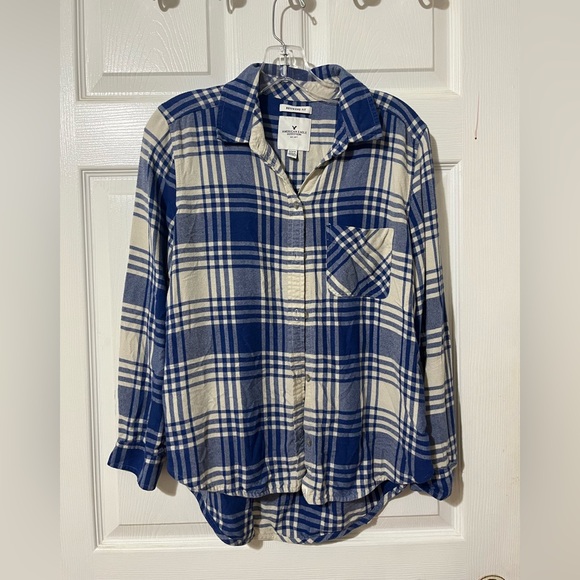 American Eagle Outfitters Tops - American Eagle Outfitters Blue and White Plaid Shirt